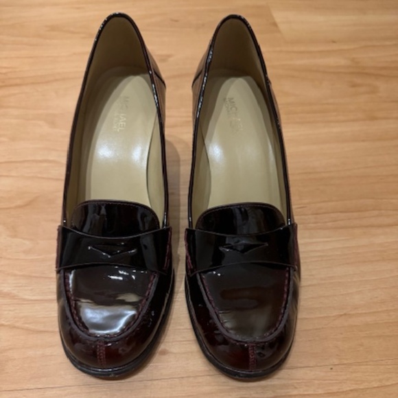 Michael Kors Patent Burgundy Heeled Loafers - Picture 3 of 4